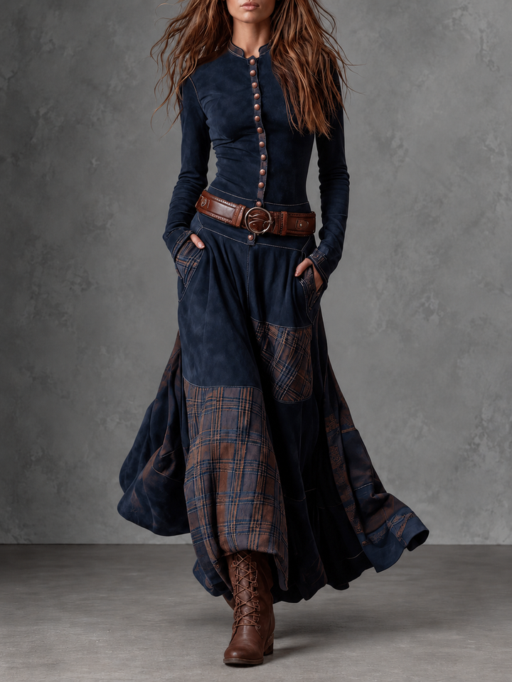 Elisa | Abito Maxi in Suede con Cintura