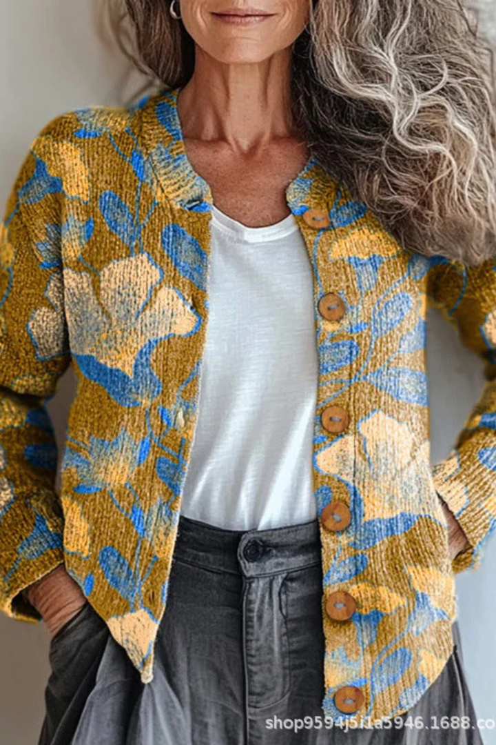 Petronella™ | Cardigan a Maglia Patchwork Floreale