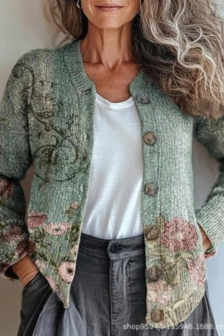 Petronella™ | Cardigan a Maglia Patchwork Floreale