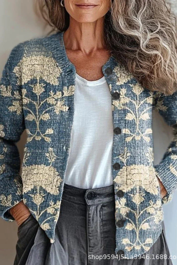 Petronella™ | Cardigan a Maglia Patchwork Floreale
