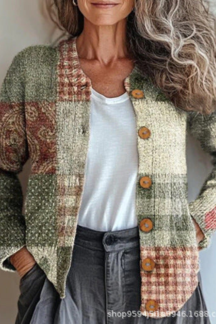 Petronella™ | Cardigan a Maglia Patchwork Floreale