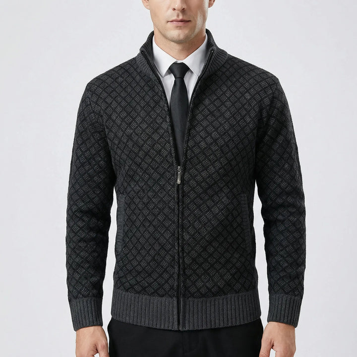 Maglione da uomo lavorato a maglia | Cardigan lavorato a maglia con zip e colletto alto