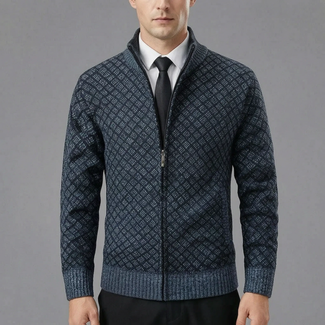 Maglione da uomo lavorato a maglia | Cardigan lavorato a maglia con zip e colletto alto
