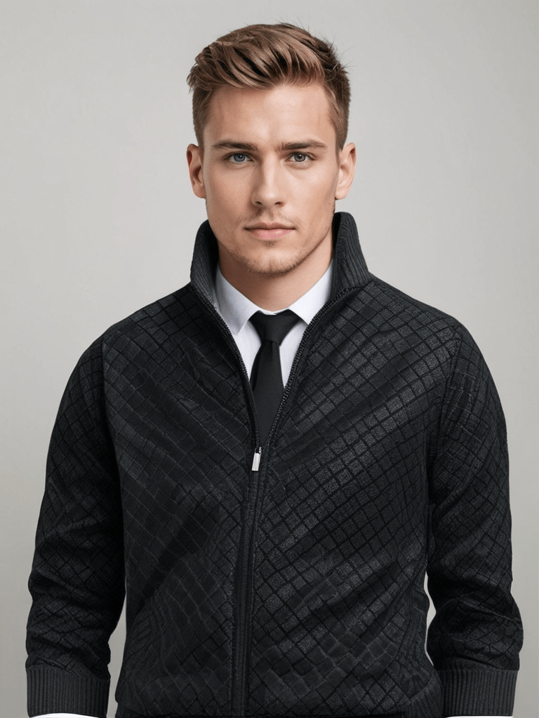 Maglione da uomo lavorato a maglia | Cardigan lavorato a maglia con zip e colletto alto