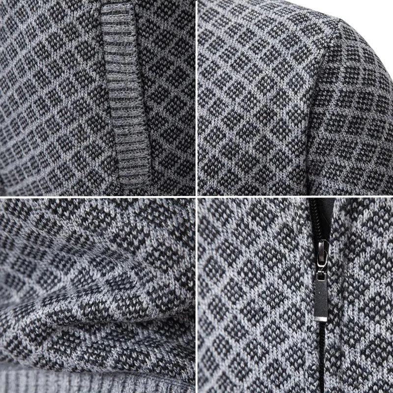 Maglione da uomo lavorato a maglia | Cardigan lavorato a maglia con zip e colletto alto