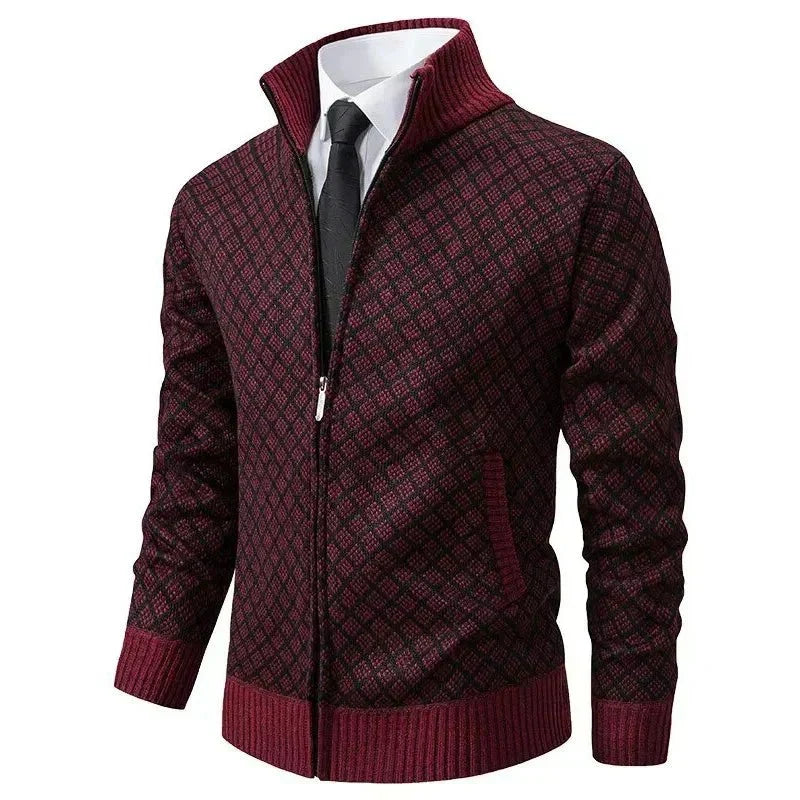 Maglione da uomo lavorato a maglia | Cardigan lavorato a maglia con zip e colletto alto