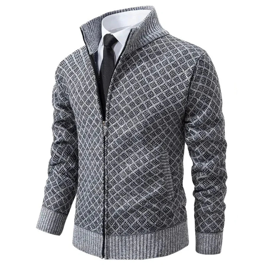 Maglione da uomo lavorato a maglia | Cardigan lavorato a maglia con zip e colletto alto