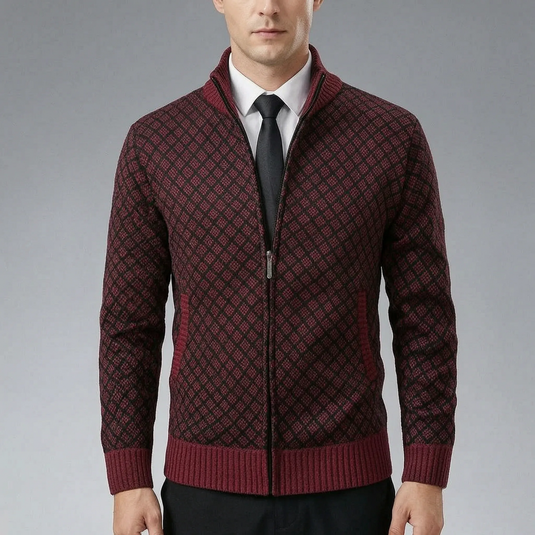 Maglione da uomo lavorato a maglia | Cardigan lavorato a maglia con zip e colletto alto