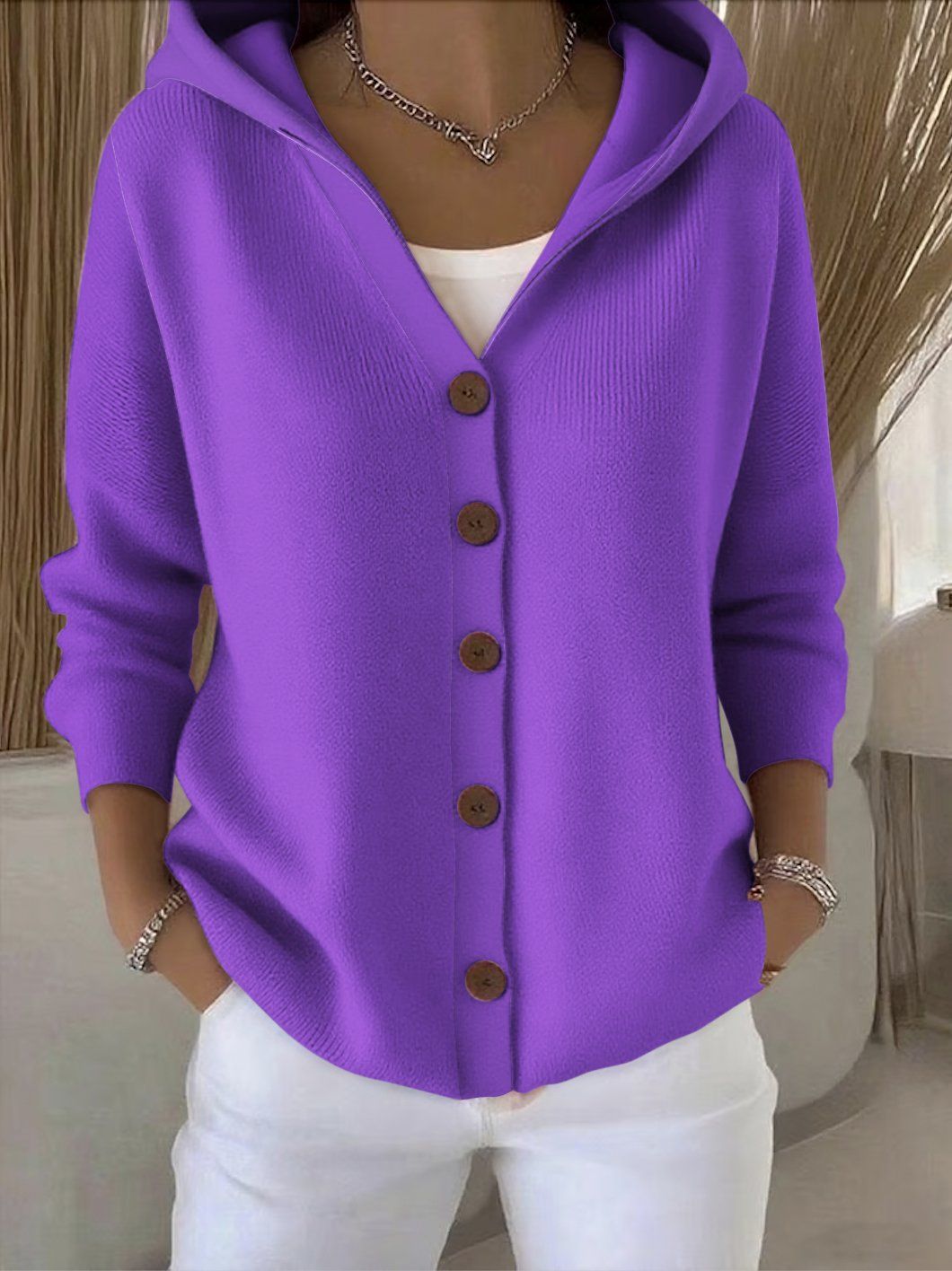 Darienne | Cardigan con Cappuccio e Bottoni
