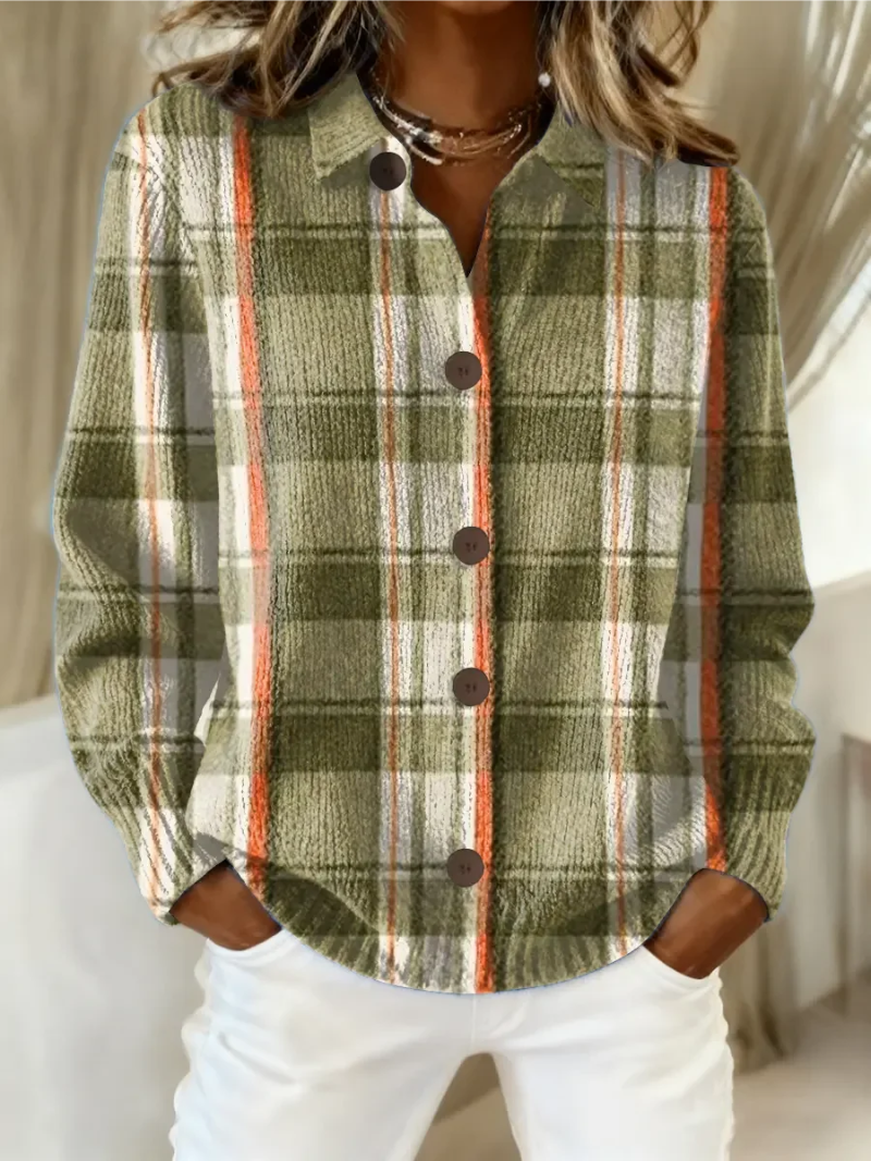 Cardigan a Bottoni in Plaid Oliva e Nocciola