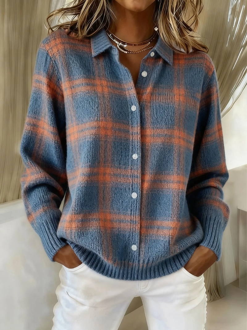 Zafira | Cardigan a Quadri Blu Caldo