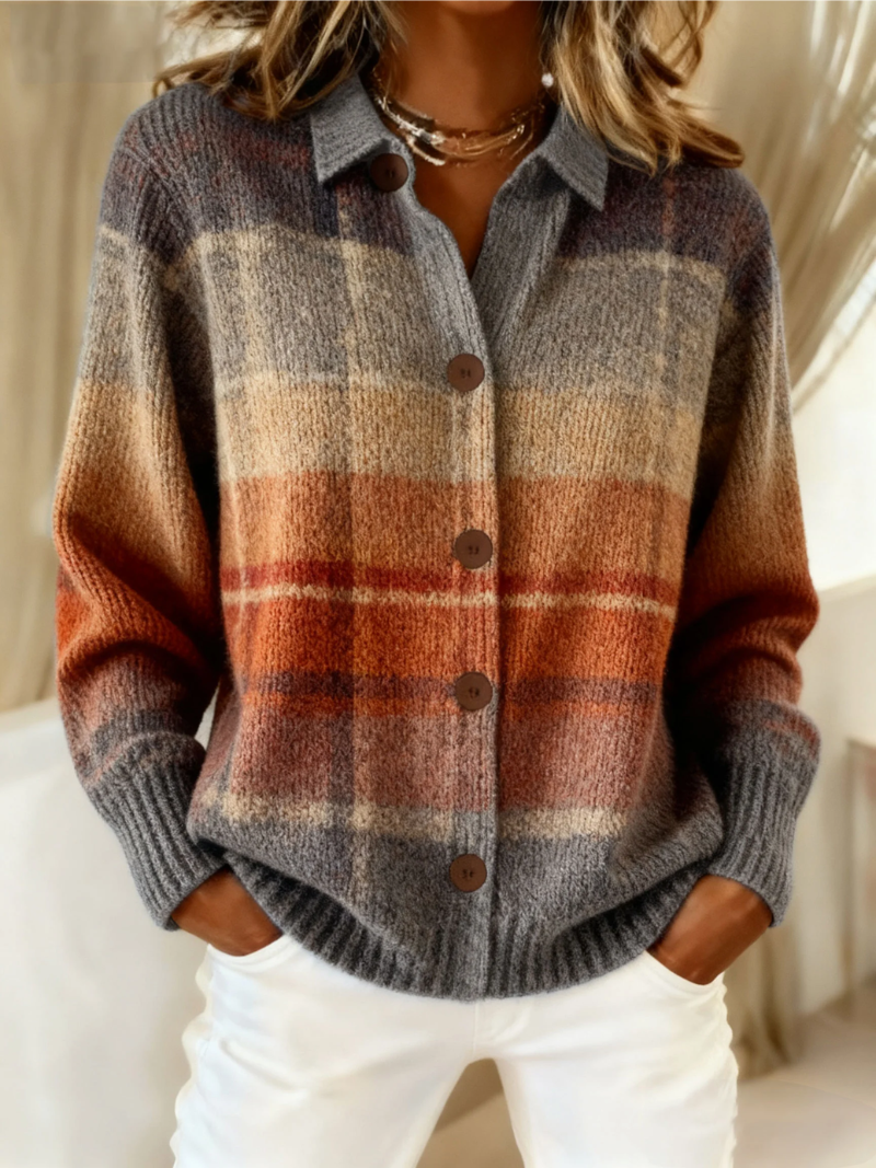 Edith | Cardigan a Riquadri Ombre Autunnale