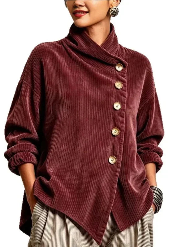 Olivia | La Camicia in Velluto a Coste Color Borgogna