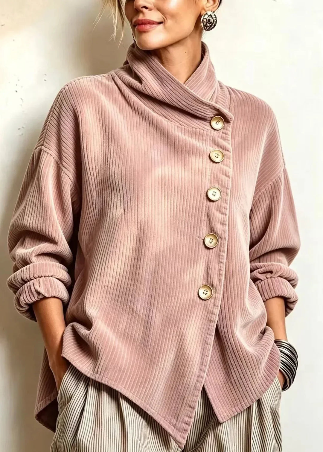 Olivia | La Camicia in Velluto a Coste Rosa Polveroso