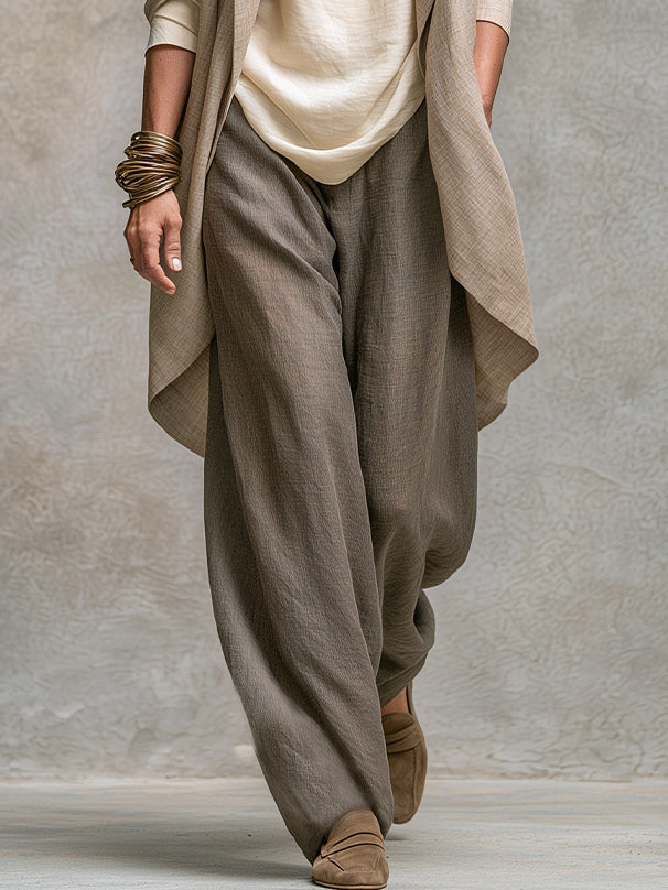 Costanza | Completo Tre Pezzi Beige e Grigio, Casual a Strati, con Pantalone Palazzo, Elegante