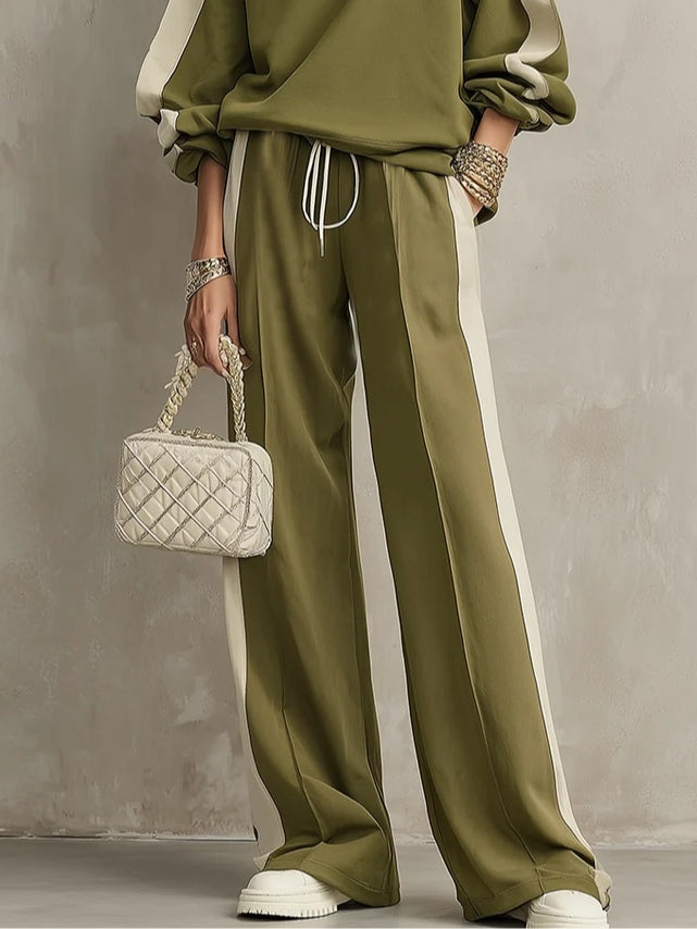 Sonia | Completo Casual Felpa Verde Oliva con Girocollo e Pantalone Ampio con Coulisse
