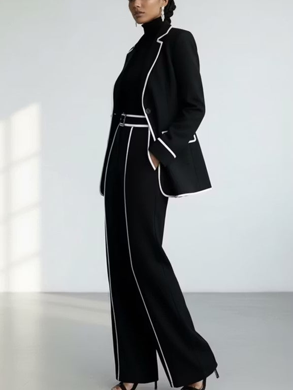 Claudia | Completo Due Pezzi Blazer con Bordo a Contrasto Nero e Pantalone a Gamba Larga