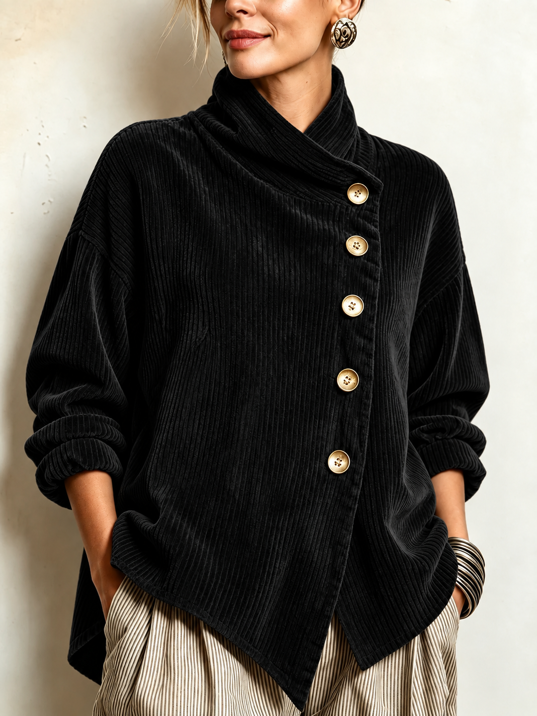 AMBER | Top in velluto a coste con bottoni