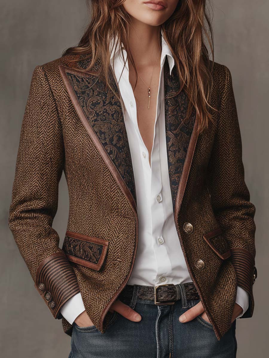 Gisella | Blazer con Pannelli Stampa a Spina di Pesce