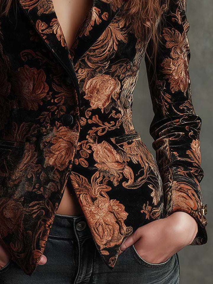 Beatrice | Blazer Sartoriale Stampa Floreale Nero e Bronzo