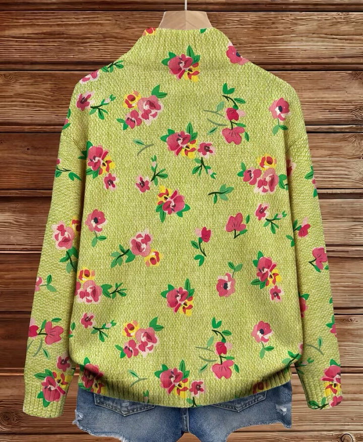 Constance | Cardigan con Zip Floreale Rosa e Lime