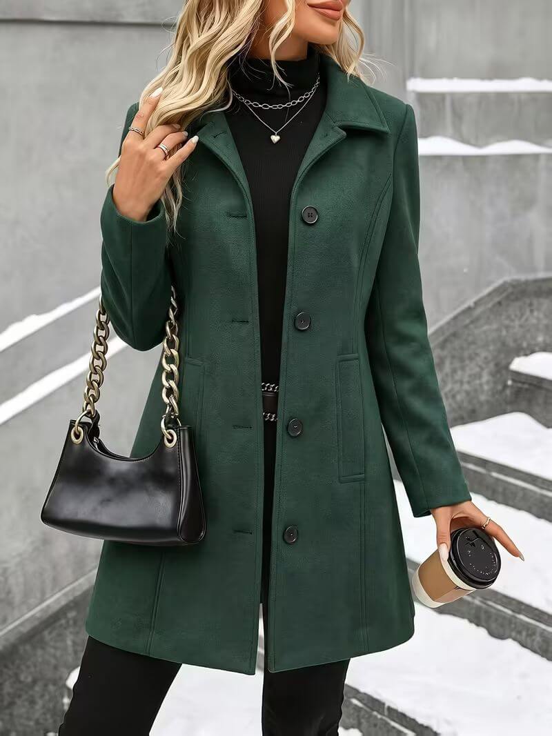 Eline | Cappotto comodo con colletto Verde scuro