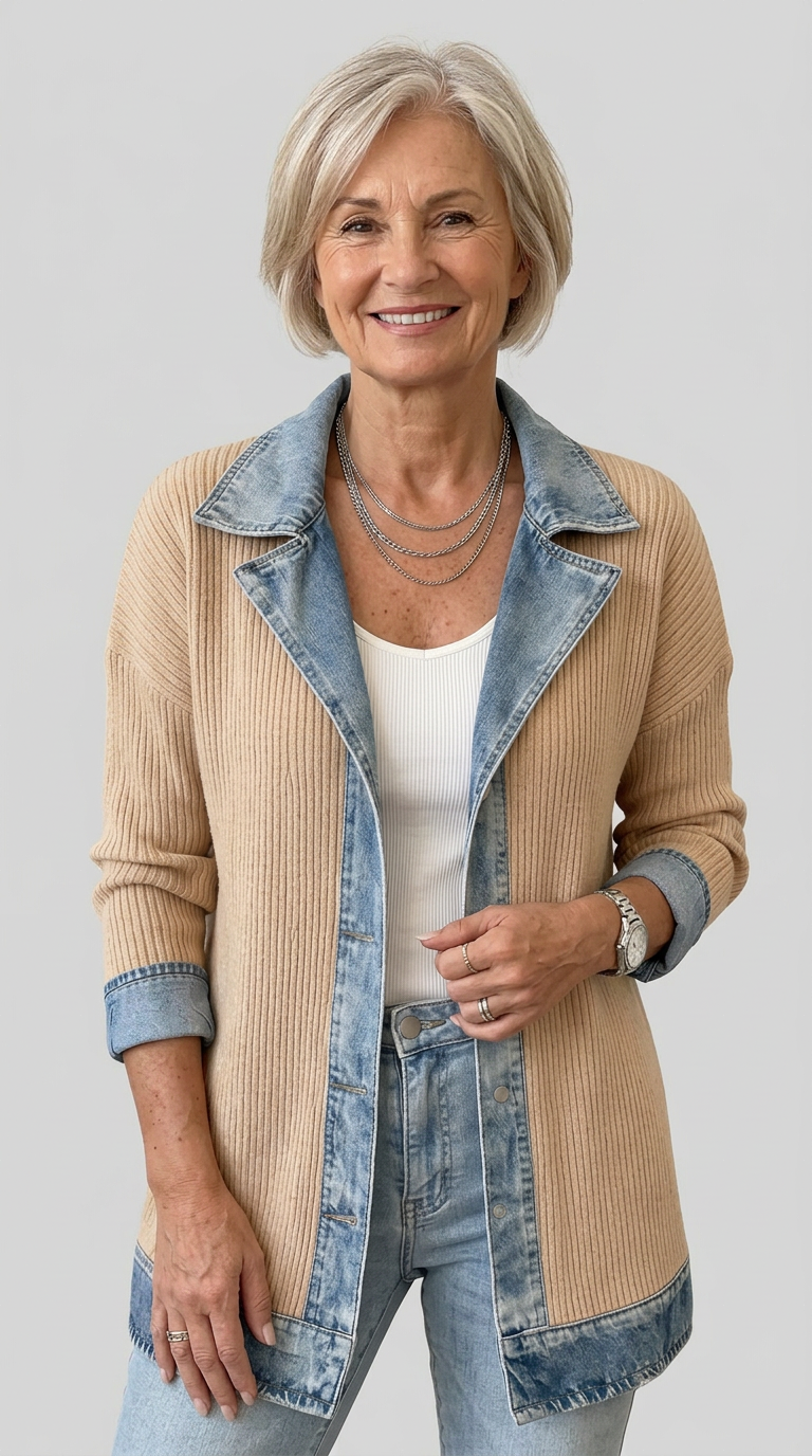 Miriam | Giacca a Coste con Rifiniture a Contrasto