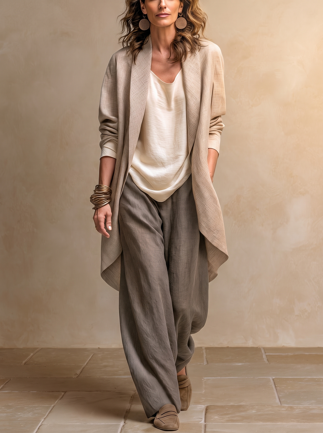Chiara | Completo Tre Pezzi Casual a Strati con Pantalone Palazzo Elegante