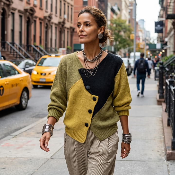 FREYA | Cardigan in Maglia Asimmetrico con Bottoni a Blocco di Colore per Donna