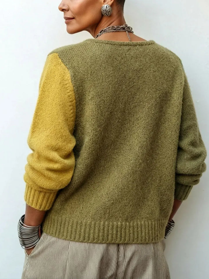 Maglione a Maglia Color Block Asimmetrico Artistico e Confortevole