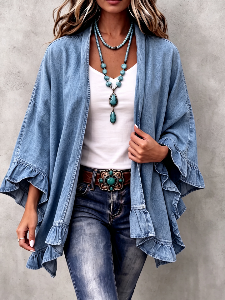 Corinne | Cardigan in Denim con Righe Ruffle Chic Boho