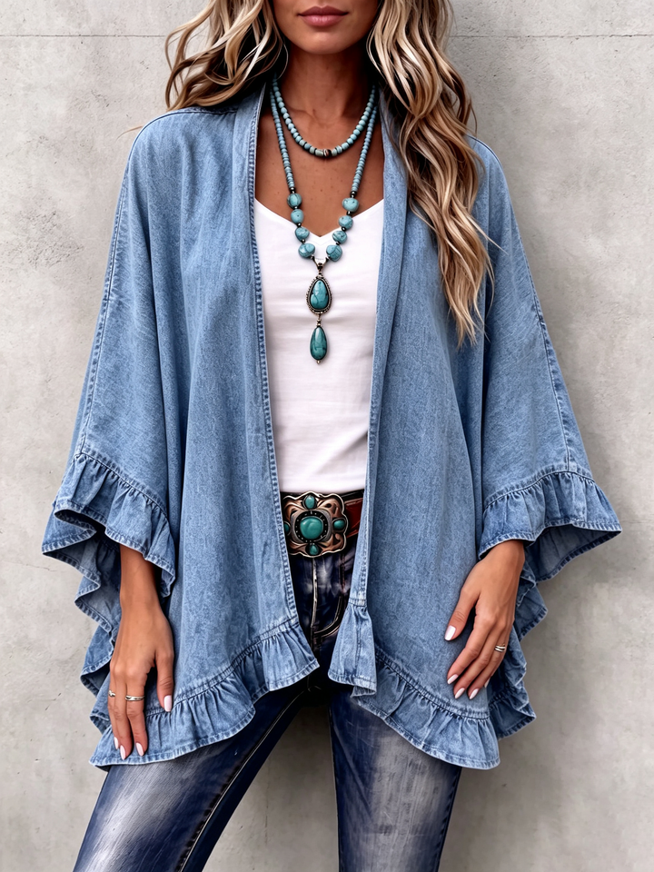Corinne | Cardigan in Denim con Righe Ruffle Chic Boho