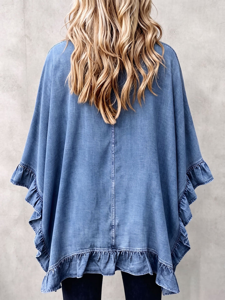 Corinne | Cardigan in Denim con Righe Ruffle Chic Boho