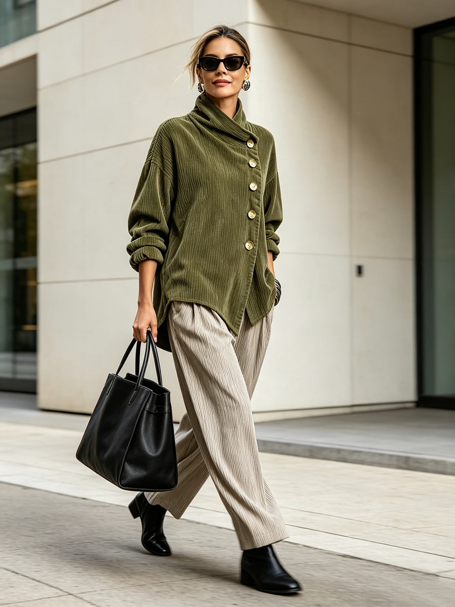 AMBER | Camicia in velluto a coste con bottoni