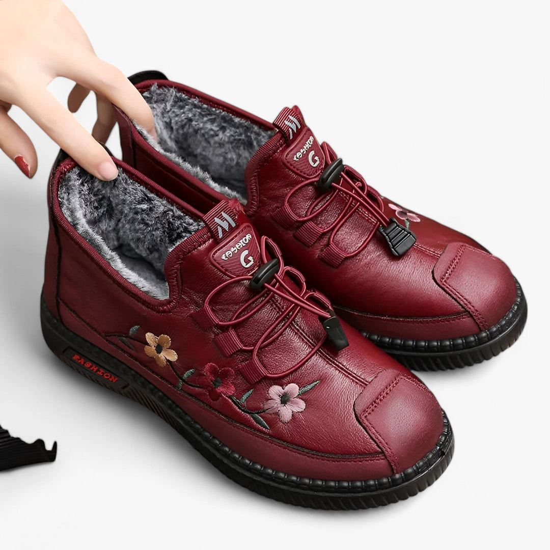 Inés™ | Pantofole in Pelle Foderate con Lacci Elastici