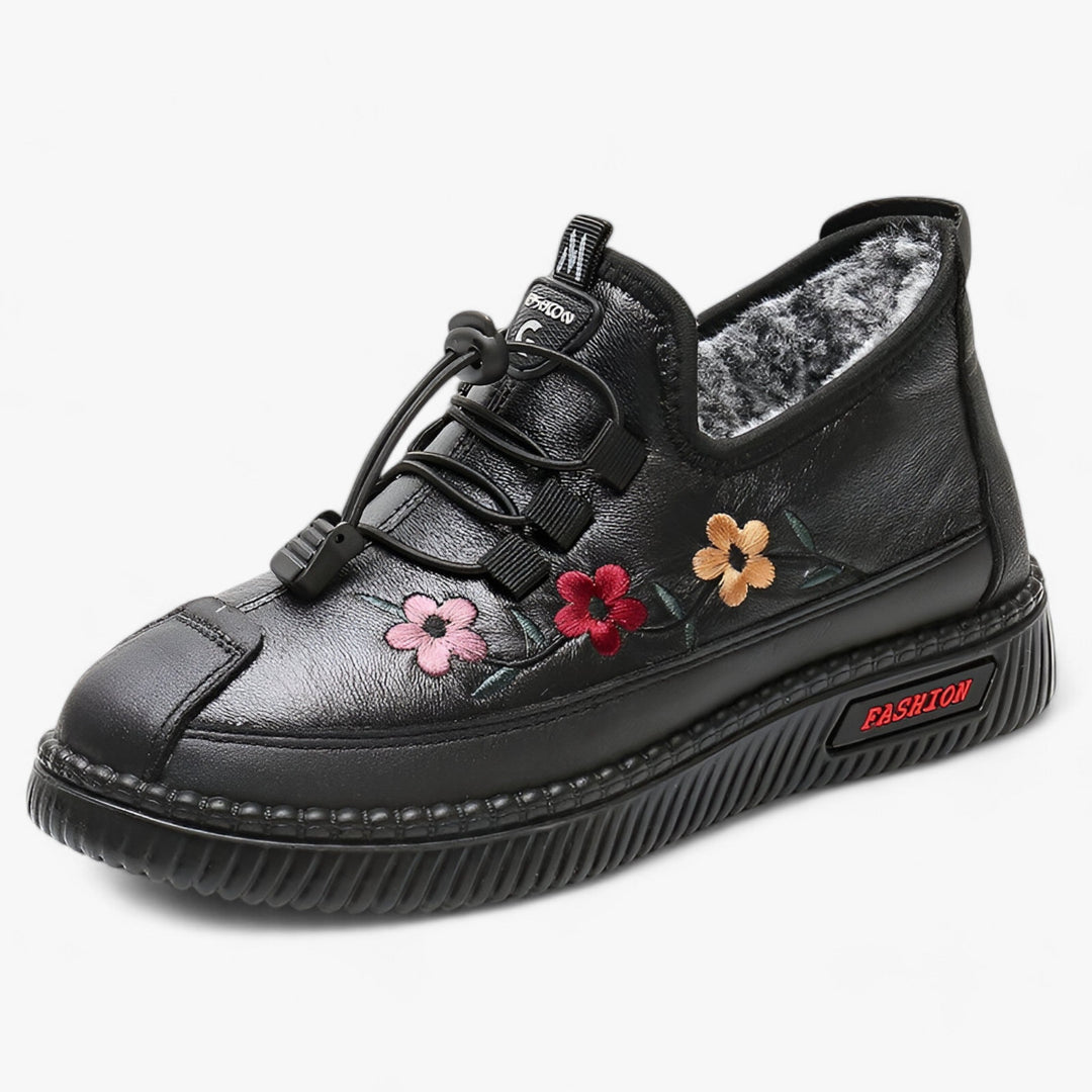 Inés™ | Pantofole in Pelle Foderate con Lacci Elastici