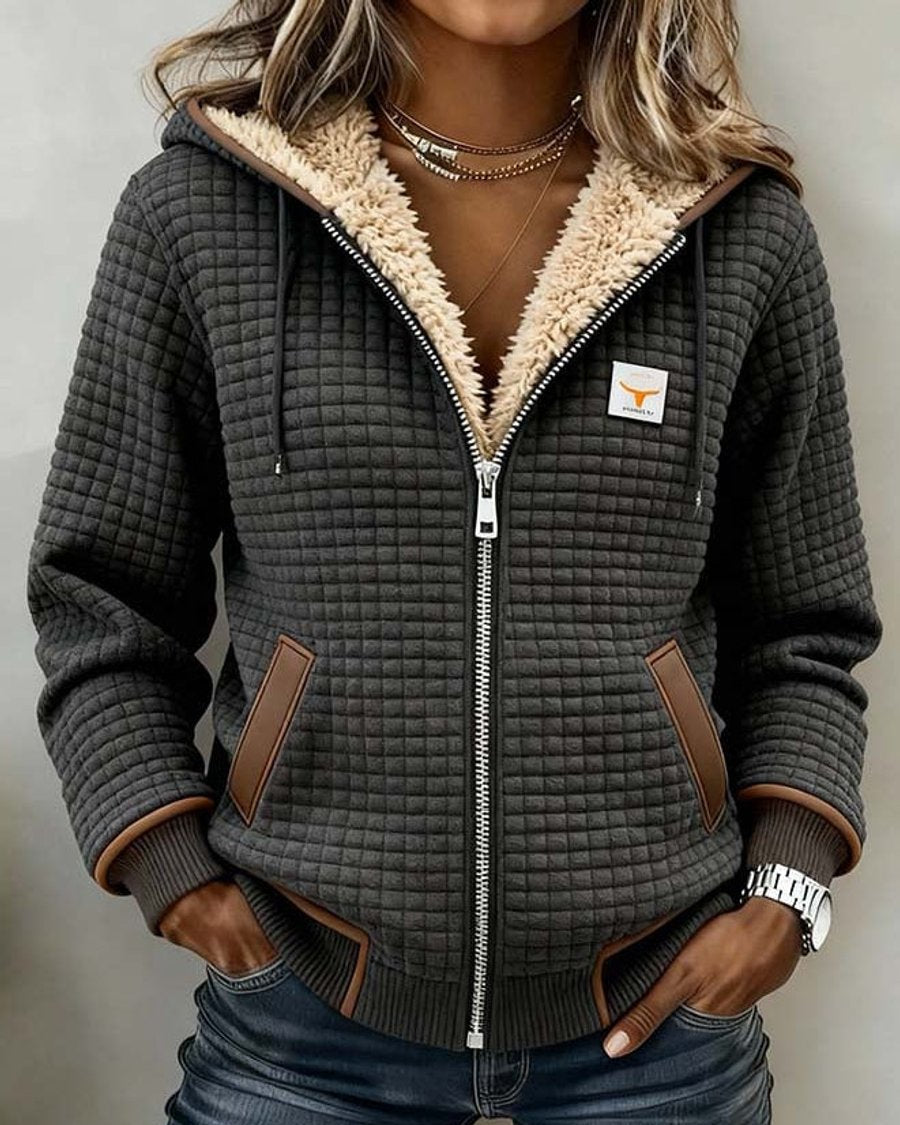 BETH | Giacca a zip con cappuccio foderata in sherpa